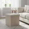 Pouf Contenitore Richiudibile Crema in Velluto Sintetico h38x38x38 cm