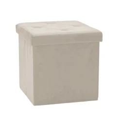 Pouf Contenitore Richiudibile Crema in Velluto Sintetico h38x38x38 cm