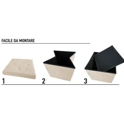 Pouf Contenitore Richiudibile Crema in Velluto Sintetico h38x38x38 cm