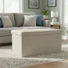 Pouf Contenitore Richiudibile Crema in Velluto Sintetico h38x76x38 cm