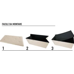 Pouf Contenitore Richiudibile Crema in Velluto Sintetico h38x76x38 cm