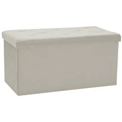 Pouf Contenitore Richiudibile Crema in Velluto Sintetico h38x76x38 cm