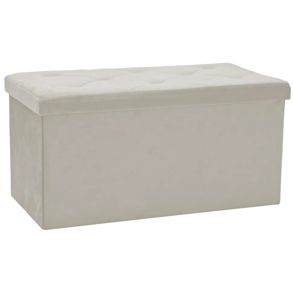 Pouf Contenitore Richiudibile Crema in Velluto Sintetico h38x76x38 cm