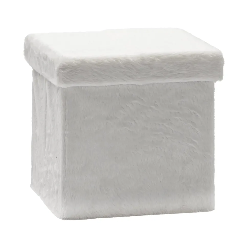 Pouf Contenitore Richiudibile Effetto pelliccia sintetica Bianco