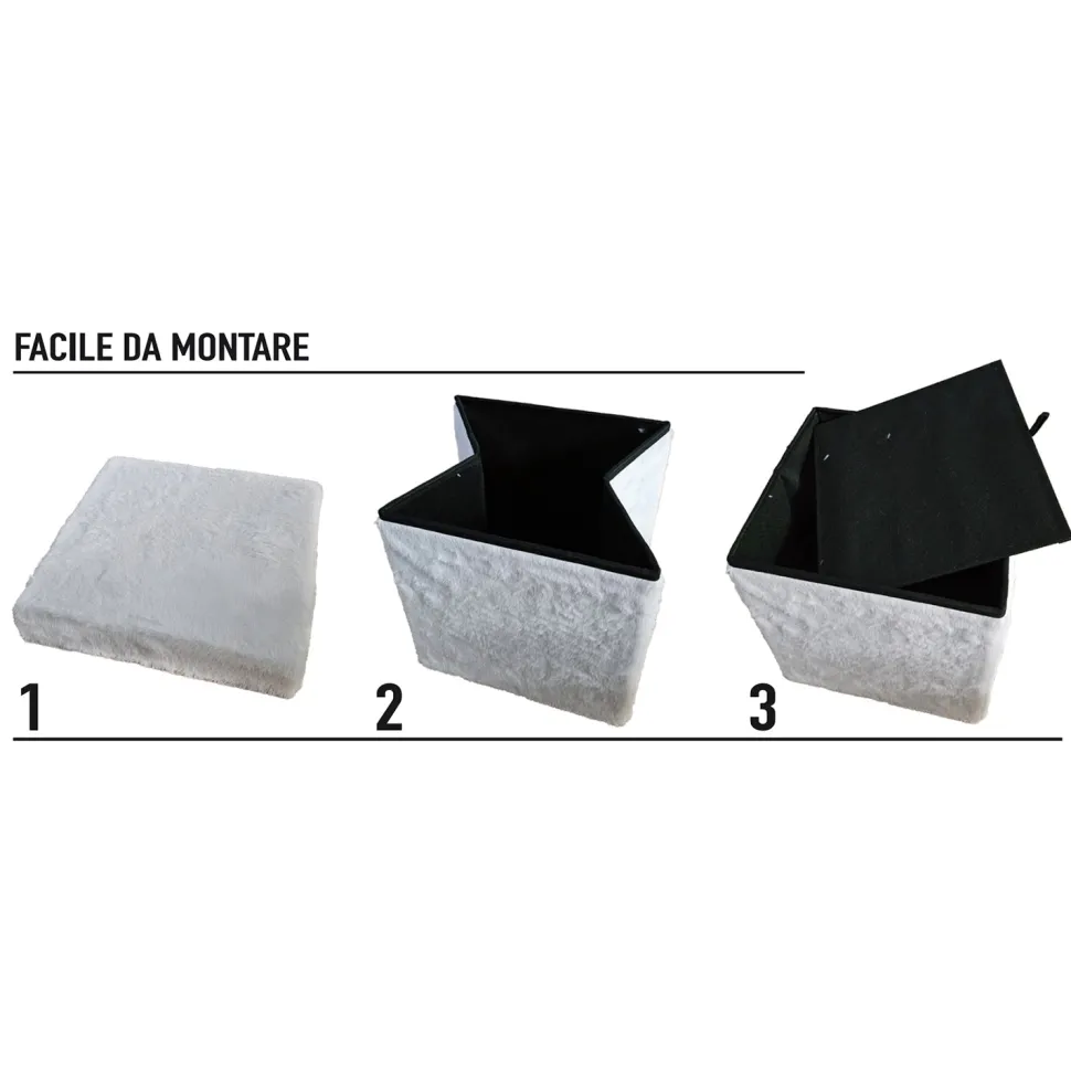 Pouf Contenitore Richiudibile Effetto pelliccia sintetica Bianco
