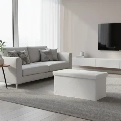 Pouf Contenitore Richiudibile Effetto pelliccia sintetica Bianco