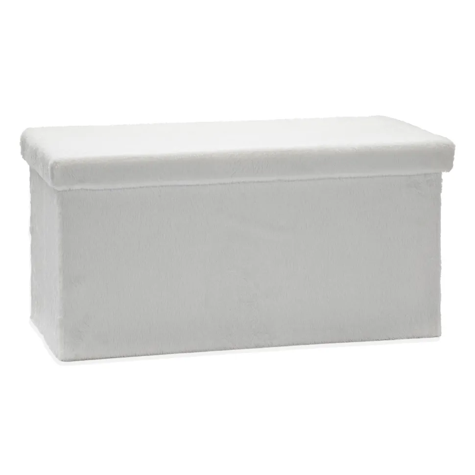 Pouf Contenitore Richiudibile Effetto pelliccia sintetica Bianco