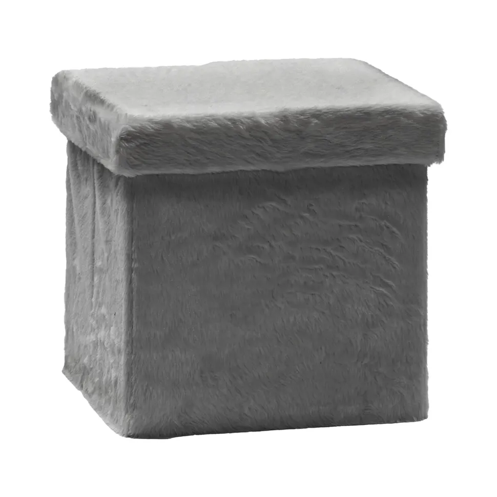 Pouf Contenitore Richiudibile Effetto pelliccia sintetica Grigio