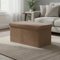 Pouf Contenitore Richiudibile Effetto pelliccia sintetica Tortora