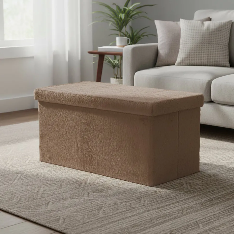 Pouf Contenitore Richiudibile Effetto pelliccia sintetica Tortora