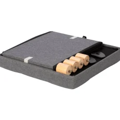 Pouf Contenitore Richiudibile Grigio con piedi in legno