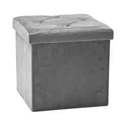 Pouf Contenitore Richiudibile Grigio in Velluto Sintetico h38x38x38 cm
