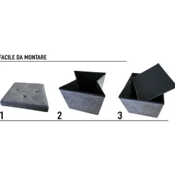 Pouf Contenitore Richiudibile Grigio in Velluto Sintetico h38x38x38 cm