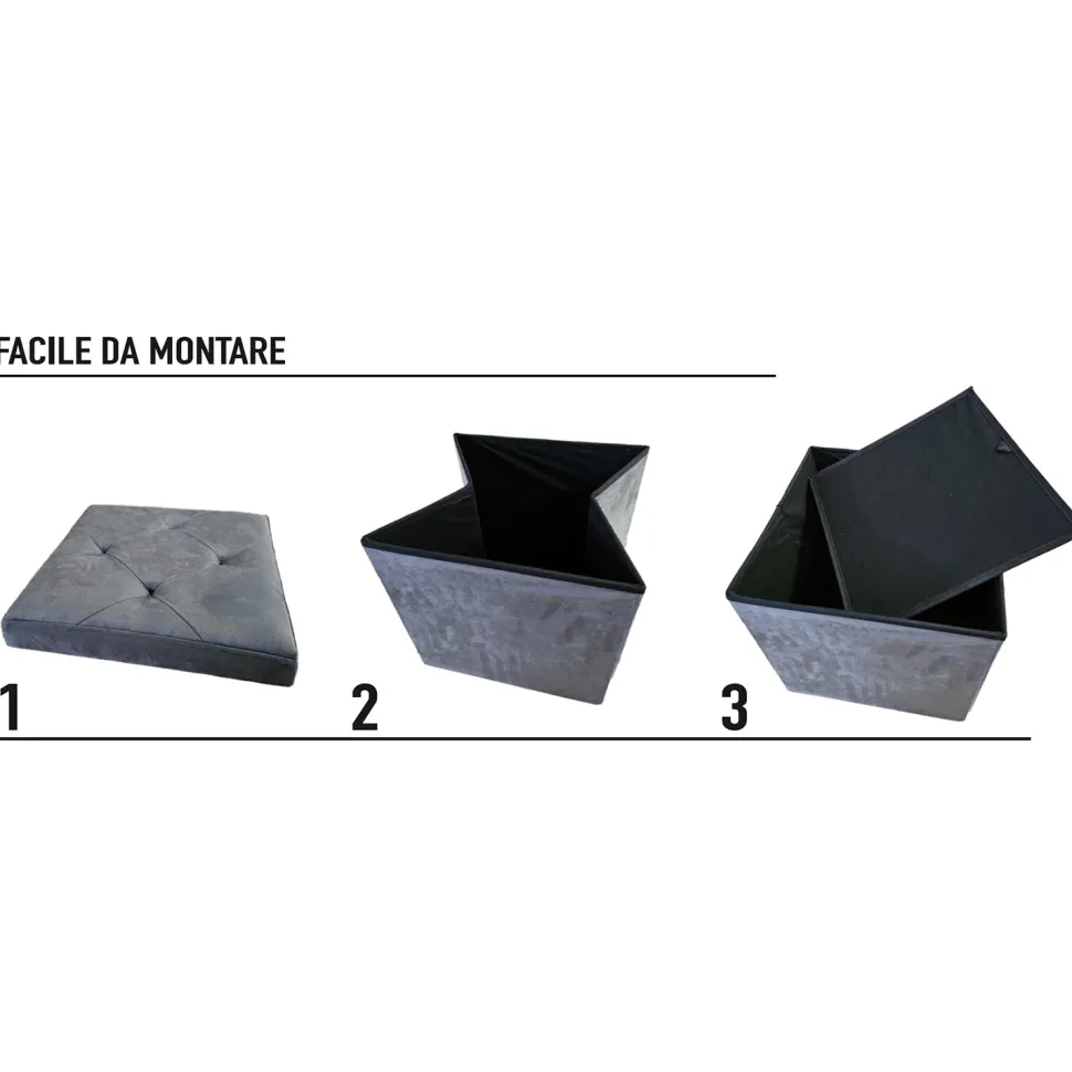 Pouf Contenitore Richiudibile Grigio in Velluto Sintetico h38x38x38 cm