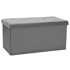 Pouf Contenitore Richiudibile Grigio in Velluto Sintetico h38x76x38 cm