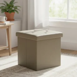 Pouf Contenitore Richiudibile Tortora in Velluto Sintetico h38x38x38 cm