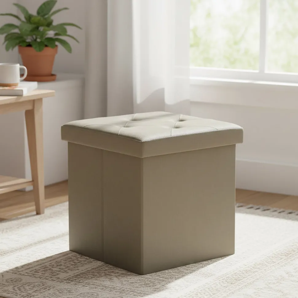 Pouf Contenitore Richiudibile Tortora in Velluto Sintetico h38x38x38 cm