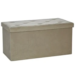 Pouf Contenitore Richiudibile Tortora in Velluto Sintetico h38x76x38 cm