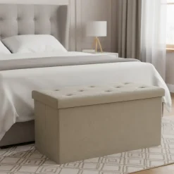 Pouf Contenitore Richiudibile Tortora in Velluto Sintetico h38x76x38 cm