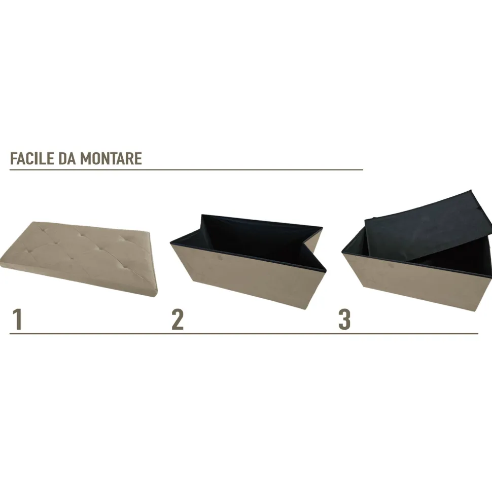 Pouf Contenitore Richiudibile Tortora in Velluto Sintetico h38x76x38 cm