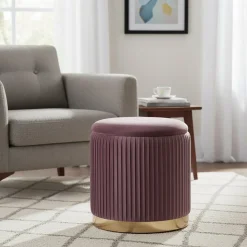 Pouf Contenitore Rosa in Velluto Sintetico