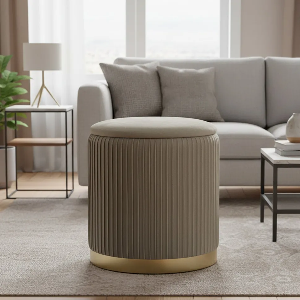Pouf Contenitore Tortora in Velluto Sintetico