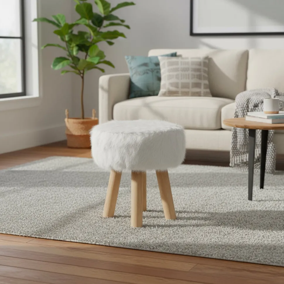 Pouf Peloso Bianco h32 cm diametro 32 cm