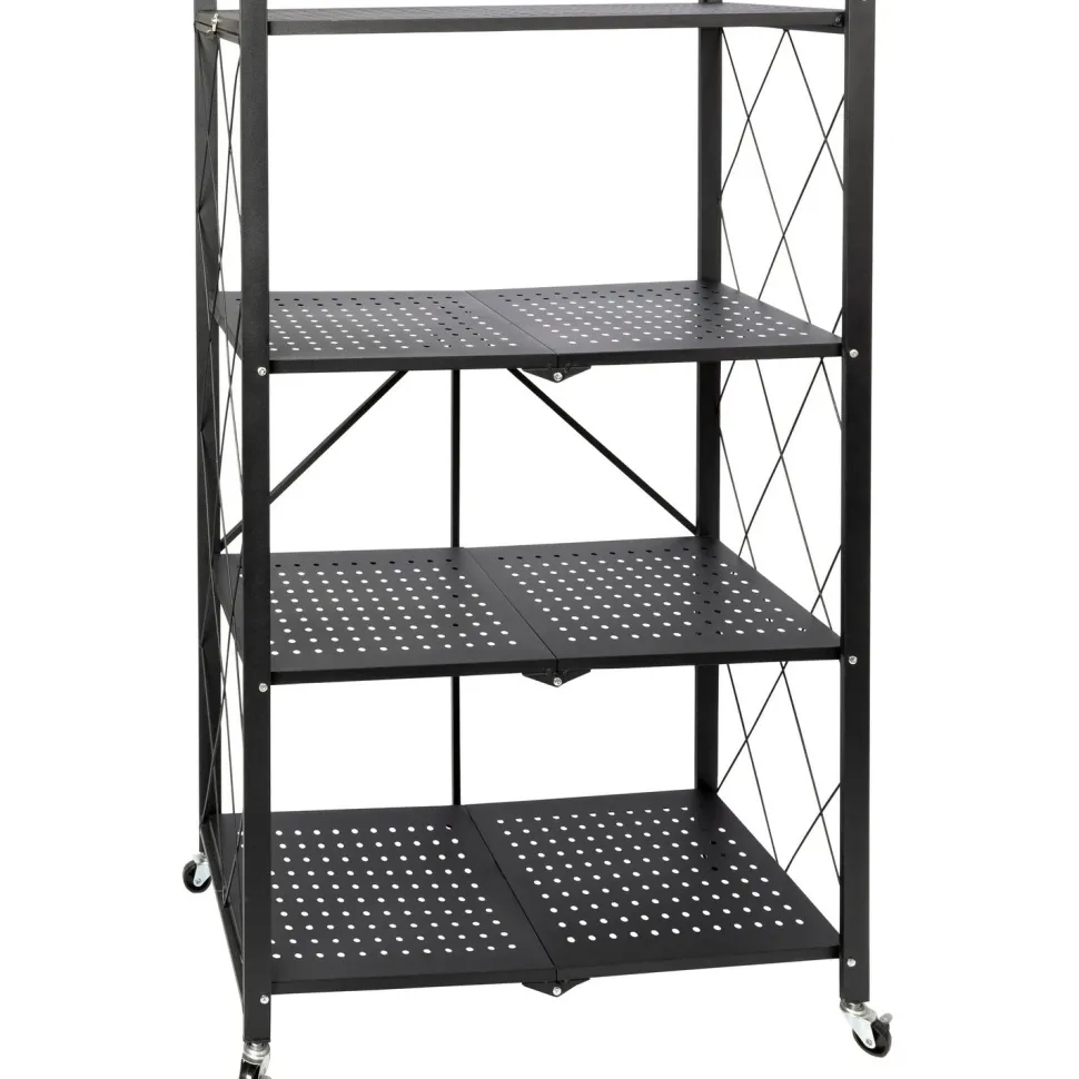 Scaffale multiuso 4 ripiani richiudibili in metallo Nero Industrial Style