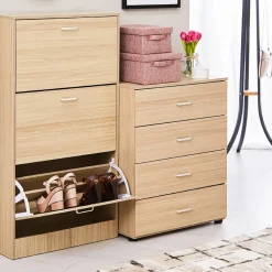 Scarpiera 3 ante in MDF Effetto Legno Naturale h115x60x24 cm