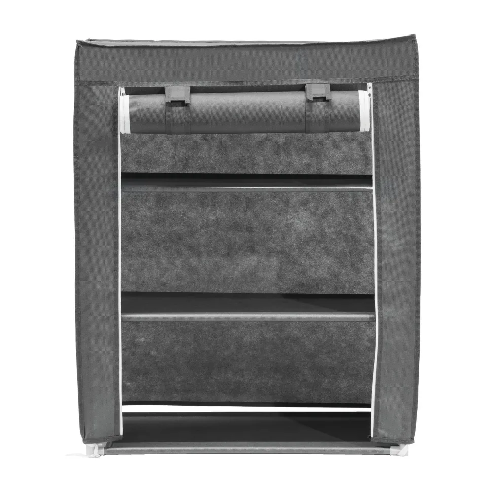 Scarpiera 3 Ripiani in Metallo e TNT 9 Posti Grigio Scuro h80x60x30 cm