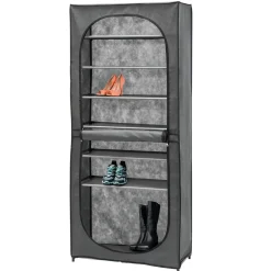 Scarpiera 7 Ripiani in Metallo e TNT 21 Posti Grigio Scuro h160x68x30 cm
