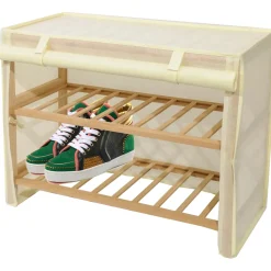Scarpiera 2 ripiani rivestita in tessuto Linea Woodpine