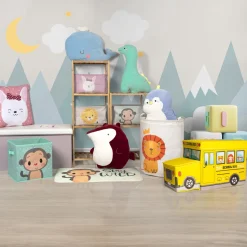Scatola Portaoggetti Salvaspazio a Forma di Scuolabus per Giocattoli Linea Baby Cute