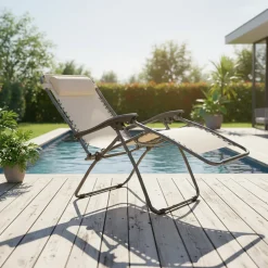 Sdraio Reclinabile da Giardino Beige con Cuscino h108x175x65 cm