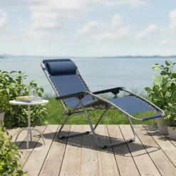 Sdraio Reclinabile da Giardino Blu con Cuscino h108x175x65 cm