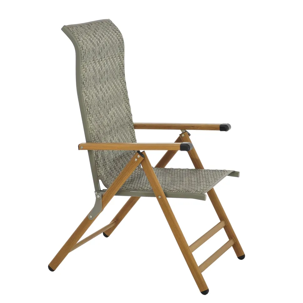 Sdraio Reclinabile in Acciaio Effetto Legno e Rattan Grigio