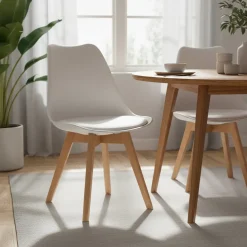 Sedia Design Scandinavo con Gambe in Legno Bianca