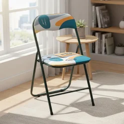 Sedia Pieghevole colorata con stampe artistiche in acciaio e PVC