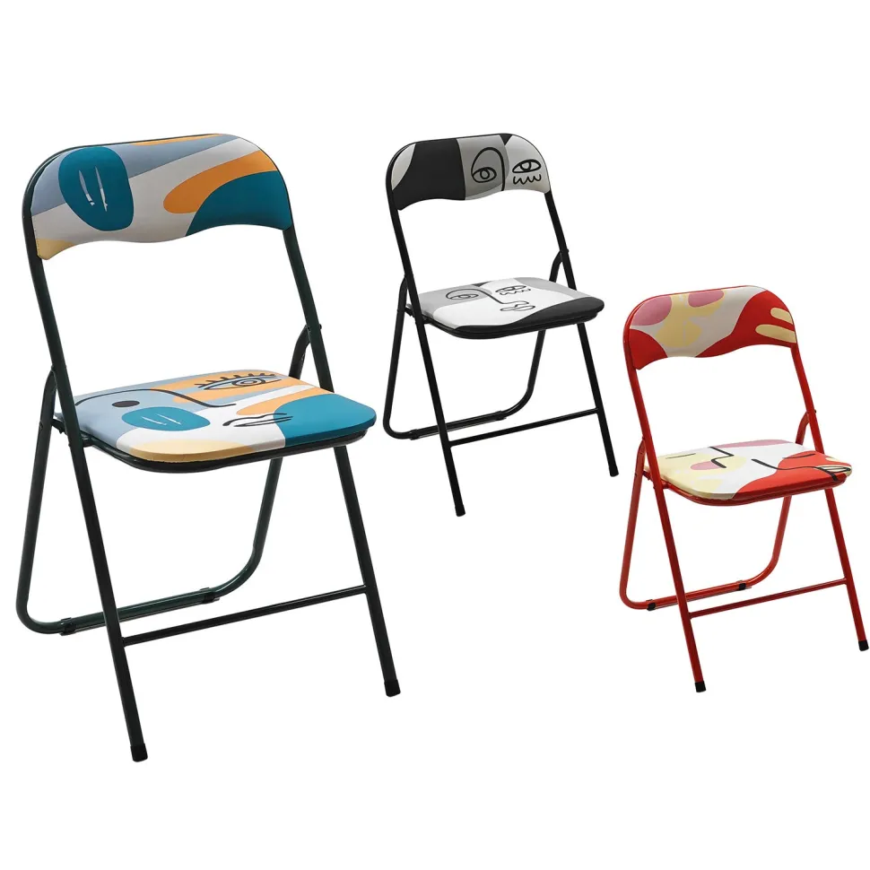 Sedia Pieghevole colorata con stampe artistiche in acciaio e PVC