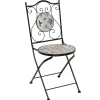 Sedia Pieghevole in metallo nero con maioliche Blu