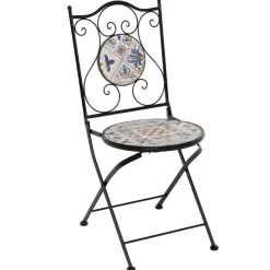 Sedia Pieghevole in metallo nero con maioliche Blu
