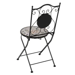 Sedia Pieghevole in metallo nero con maioliche Blu