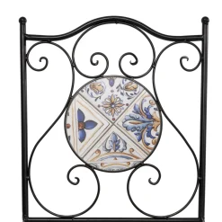 Sedia Pieghevole in metallo nero con maioliche Blu