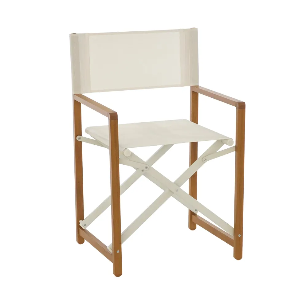 Sedia Regista Pieghevole in Alluminio Effetto Legno con Tessuto Bianco h87x45x56,5 cm