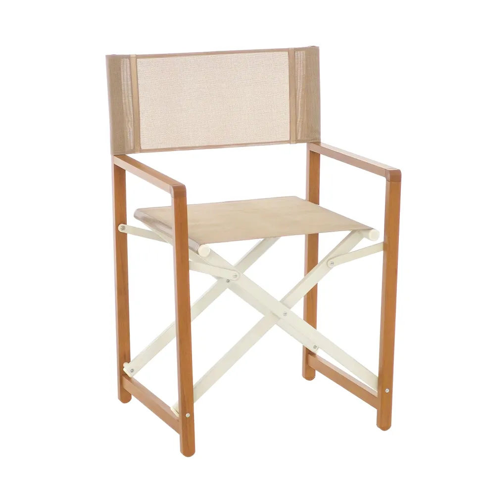 Sedia Regista Pieghevole in Alluminio Effetto Legno con Tessuto Tortora h87x45x56,5 cm