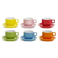 Servizio da caffè Colorato in Stoneware 6 tazzine con piattini 9 cl