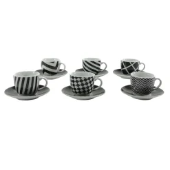 Servizio da caffè in Porcellana 6 tazzine con piattini Bianco e Nero