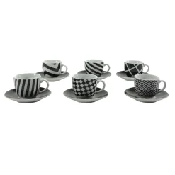Servizio da caffè in Porcellana 6 tazzine con piattini Bianco e Nero