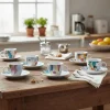 Servizio da caffè in Porcellana 6 tazzine con piattini Fantasia Multicolor