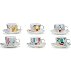 Servizio da caffè in Porcellana 6 tazzine con piattini Fantasia Multicolor